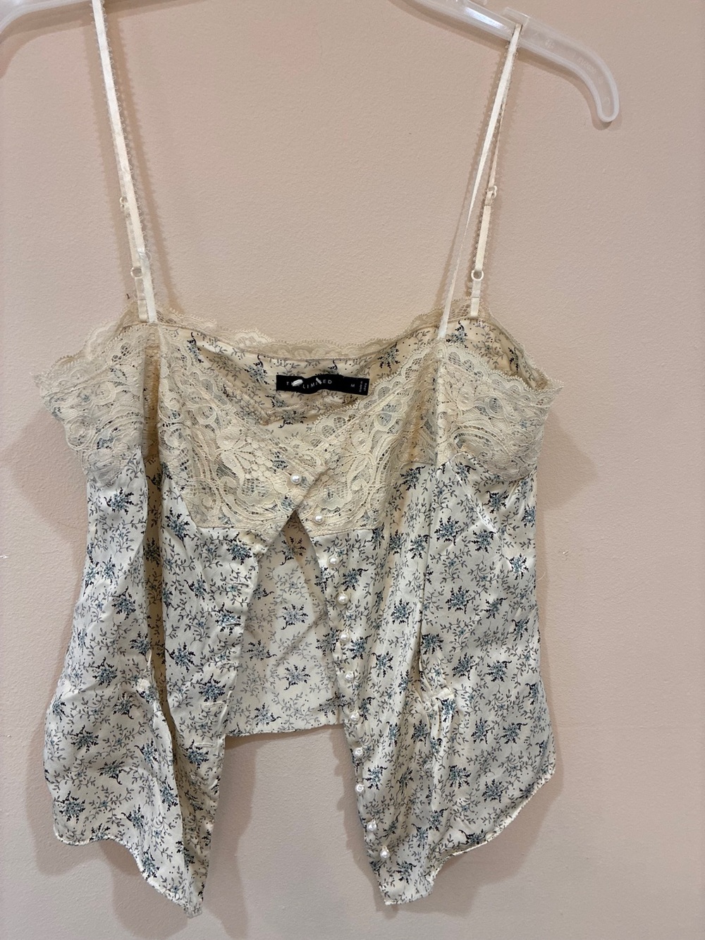 The Limited Delicate Lace-Trim Floral Cami Top - Cream/Blue